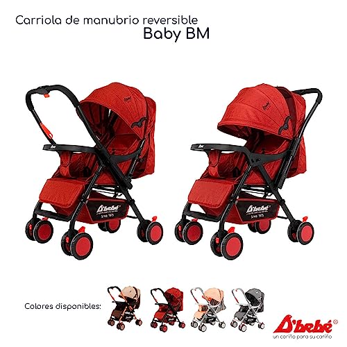 D´Bebé Carriola Baby BM Rojo - Manubrio ajustable a dos posiciones: posicion general y reversible - Respaldo con 3 posiciones de reclinado
