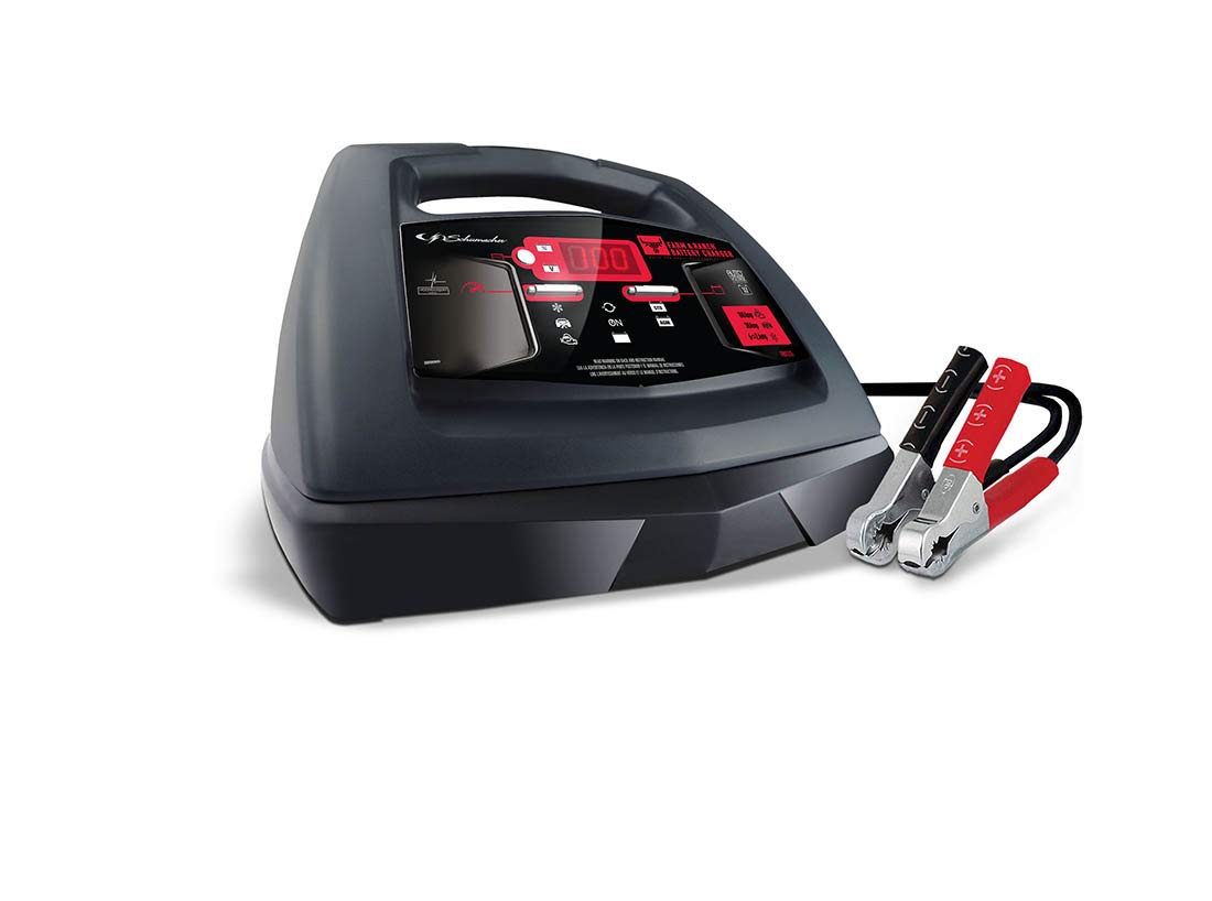 Schumacher FR01235 Cargador de batería con arranque de motor, impulso y mantenedor - 100 amperios/30 amperios, 6 V/12 V - para tractores, coches y camiones