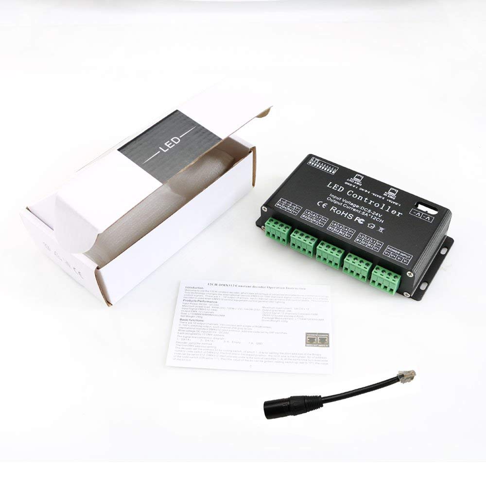Decodificador DMX de 12 canales, driver de tira de luz LED AZIMOM RGB dmx512 decodificador atenuador driver DC5V-24V LED módulo de luz