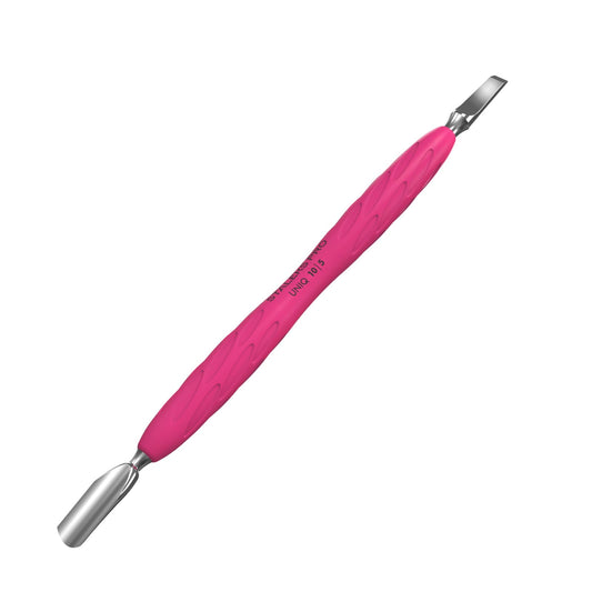 Instrumento doble para manicura con mango de silicona STALEKS UNIQ PQ-10/5 (empujador redondo estrecho + rascador recto)