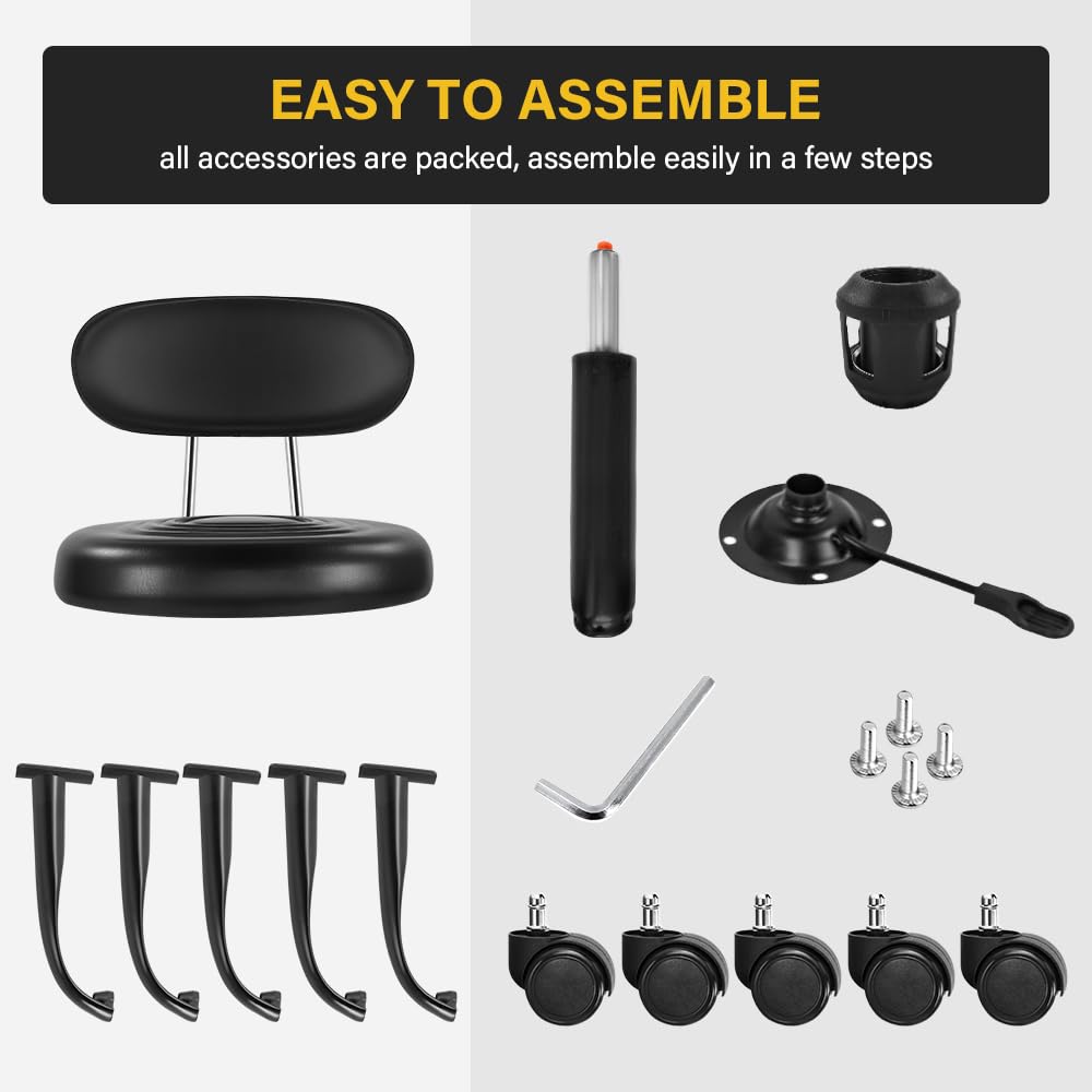 Taburete Giratorio WKWKER Negro con Respaldo Ajustable en Altura para Spa, Salón, Hogar y Oficina