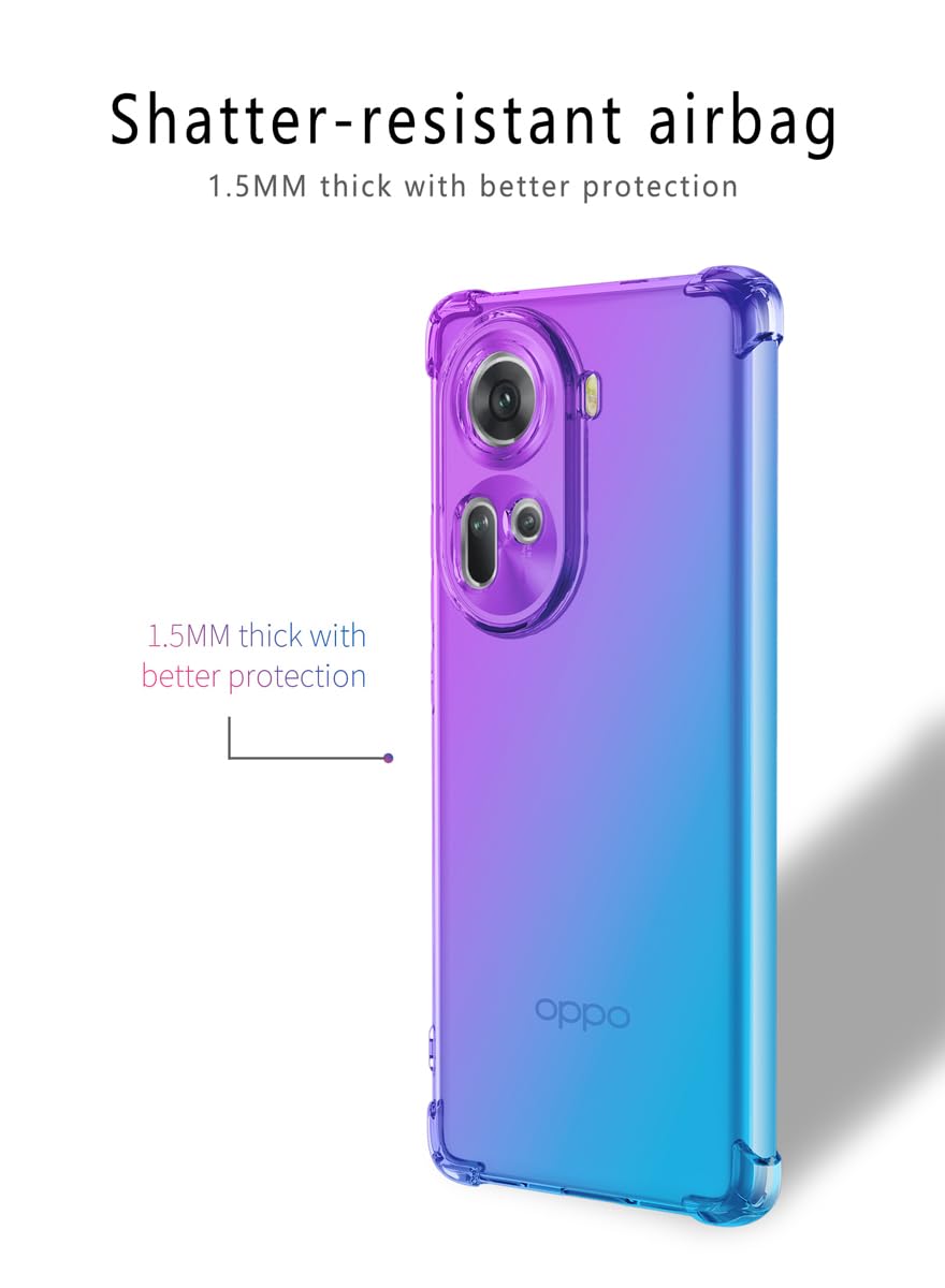 DABUNA Funda para OPPO Reno 11 5G Case Uso Rudo,Transparente Colores Degradados Protectora de Cámara Anticaída Carcasa Bumper(Púrpura Azul)