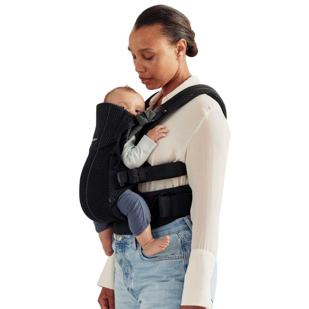 BabyBjörn Canguro Portabebé Harmony, Malla 3D, Negro | Ergonómico, para recién nacidos hasta los 3 años (3.2–15 kg), 4 posiciones, posición de piernas ajustable, suave y cómodo