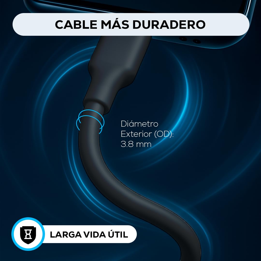 Cable USB Tipo A a C MUBITECH Negro Carga Rápida Compatible con Dispositivos Tipo C