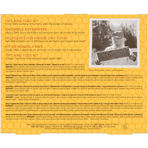 Burt's Bees Tips and Toes Kit Holiday Gift Set, 6 Travel Size Products in Gift Box - 2 Hand Creams, Foot Cream, Cuticle Cream, Hand Salve and Lip Balm