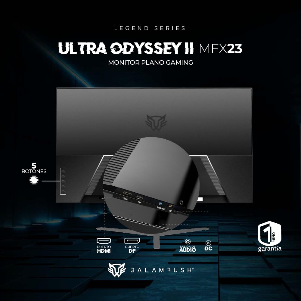 Balam Rush Monitor Gamer Plano 23.8" IPS/Ultra Odyssey II MGF23 / FHD / 100Hz / 1ms / 1xHDMI 1.4 / 1xDP 1.2 / 1xTYPE C 15W / Vesa 100x100mm / Negro