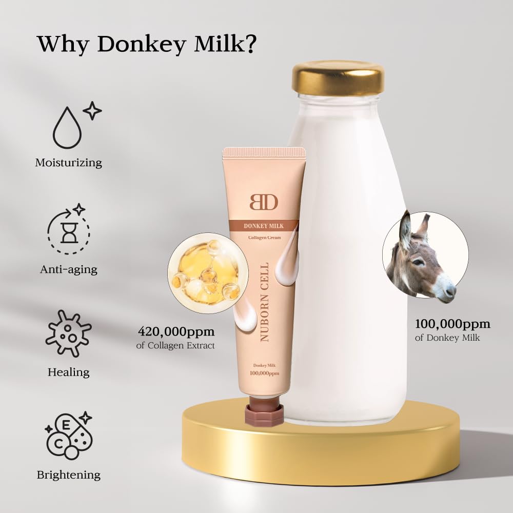 DUBU NUBORN CELL Donkey Milk Collagen Cream | Hydrating Probiotic Face Moisturizer for Dry Skin | Niacinamide and Centella for Luminous Glass Skin | Made In Korea 65ml