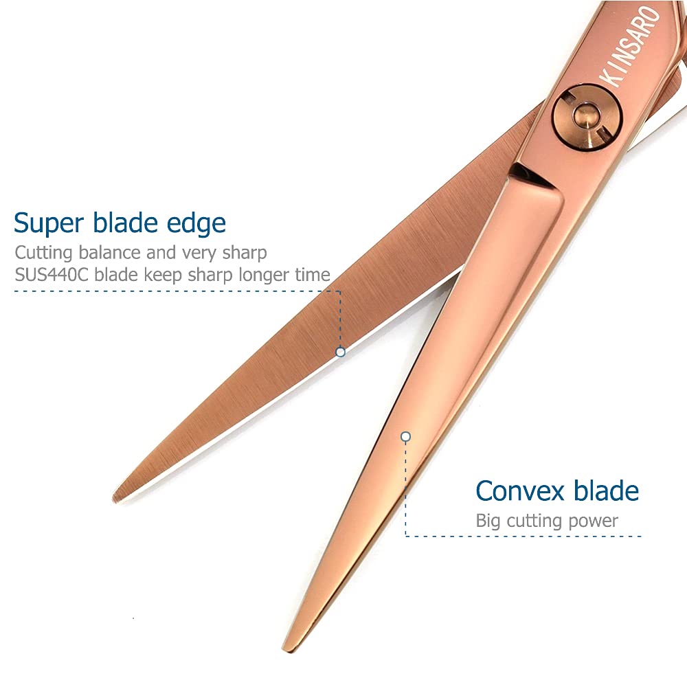 KINSARO - Tijeras profesionales de corte de pelo de 6 pulgadas - Tijeras de peluquero de borde convexo 440C