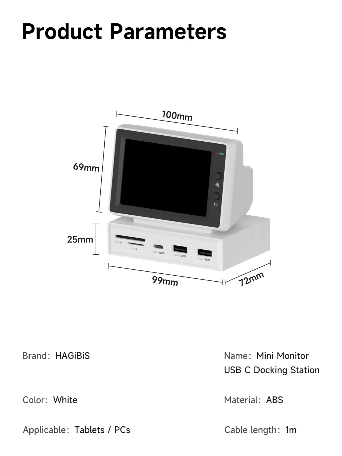 Hagibis - Mini visualización IPS USB de 3.5 pulgadas con concentrador USB C, USB-C y HDMI AIDA64 Mini PC CPU RAM HDD Monitor de datos, temperatura álbum electrónico flotante letras visualización
