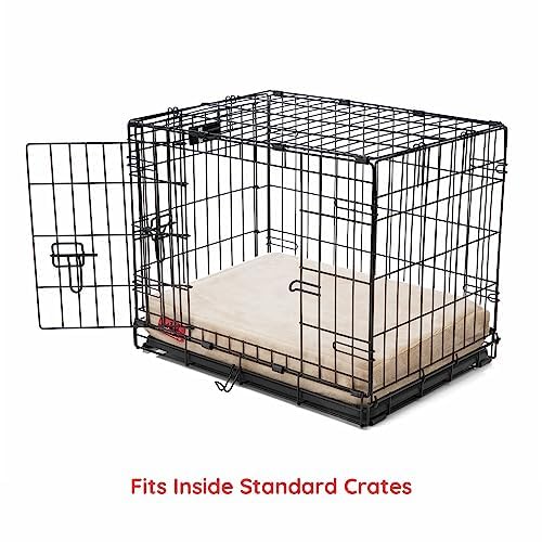 Cama para perro ortopédica de Memory Foam de 10 cm Brindle: cubierta de velvetón extraíble con lino impermeable, tamaño mediano, color caqui, 86 x 56 cm