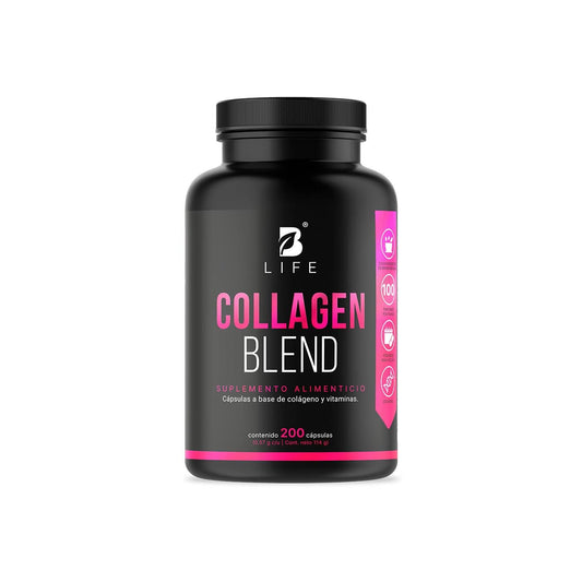 B Life Colágeno Hidrolizado | 200 Cápsulas | 1140 mg por porción | Adicionado con Biotina, Ácido Hialurónico, Ácido Fólico, y Vitaminas | Ingredientes naturales. Collagen Blend B Life.