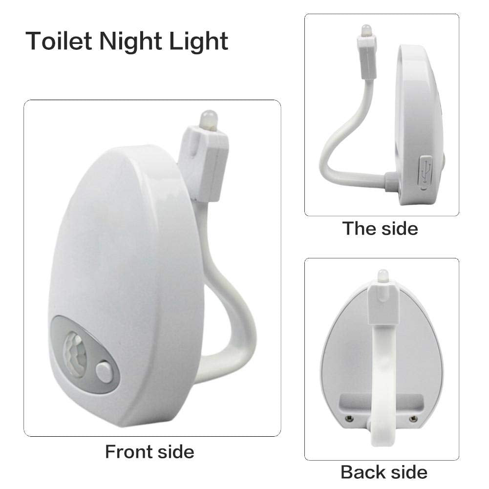 Luz nocturna de inodoro, recargable LED de inducción de movimiento para baño, sensor de luz nocturna de 8 colores con cable USB, ideal para entrenamiento de orinal