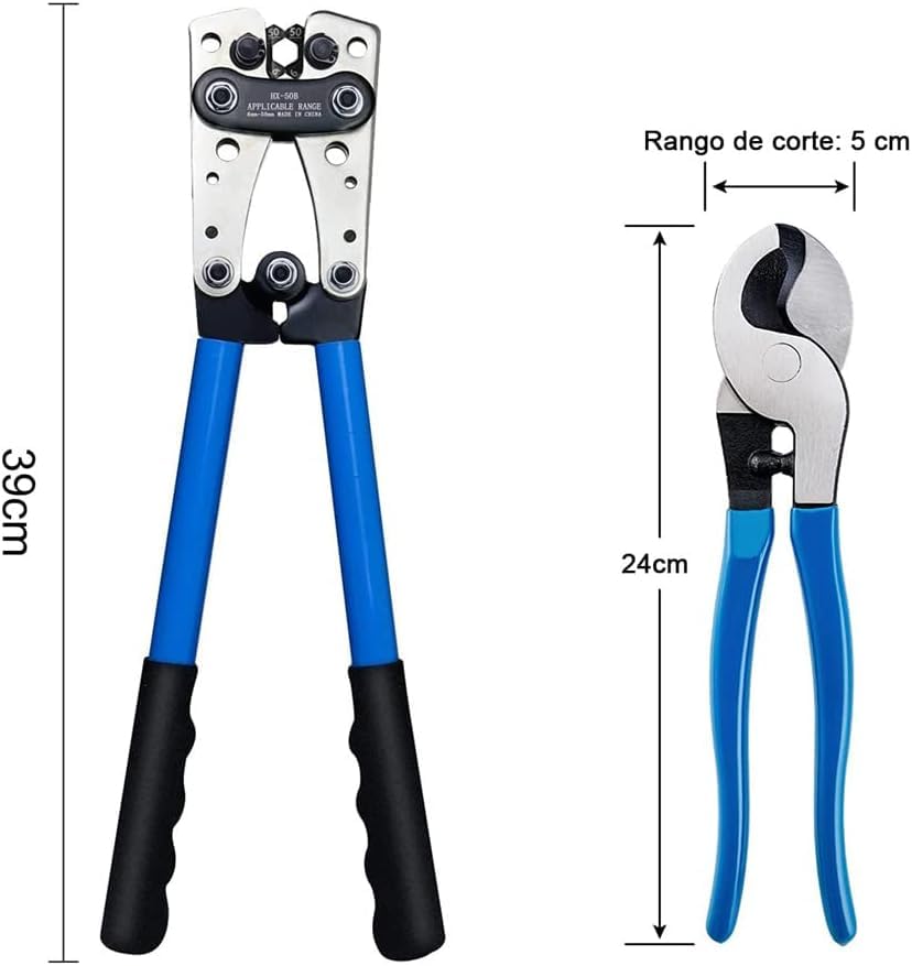 Herramienta de Crimpado de Cable de Batería，Crimpadora de Lengüetas de Cable de Batería para Terminales de Cable resistentes， AWG 10，8, 6, 4, 2, 1, 0 (Cable Crimping Pliers Set)