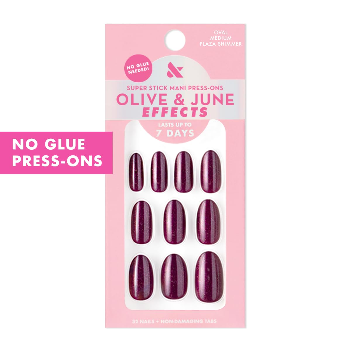 Olive & June Uñas postizas Effects Super Stick Mani | Medianas, ovaladas | No necesitan pegamento | 32 pestañas en 16 tamaños | Pestañas no tóxicas | Fáciles de poner y quitar, no dañan | Real