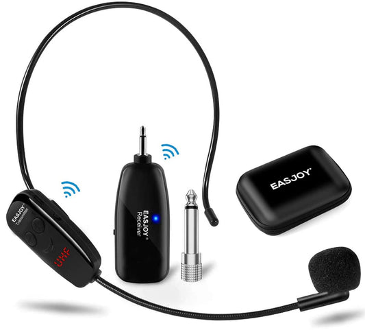 Auriculares Inalámbricos EASJOY UHF Negro Recargables con Micrófono para Canto y Habla