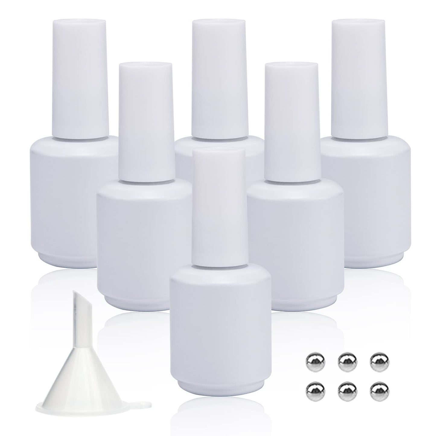 Agidea - Botellas vacías de esmalte de uñas de gel, botellas vacías de 15 ml, botellas de esmalte de uñas de vidrio redondo opaco recargables, resistentes a los rayos UV con bolas de mezcla y embudos