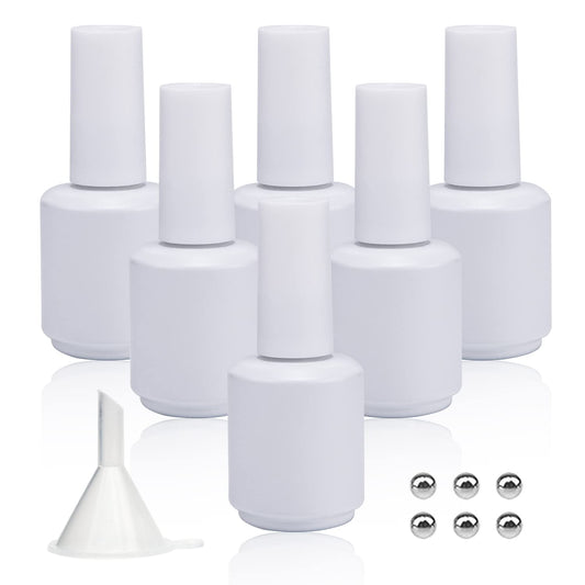 Agidea - Botellas vacías de esmalte de uñas de gel, botellas vacías de 15 ml, botellas de esmalte de uñas de vidrio redondo opaco recargables, resistentes a los rayos UV con bolas de mezcla y embudos