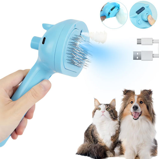 JESWO 2 en 1 Cepillo Eléctrico para Gato/Perro con Nano Vapor + Luz Azul Antibacteriana, Peine para Perro Auto Limpieza, para Depilación, Masaje y Peinado de Mascotas