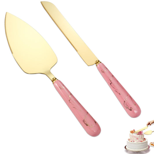 Set de Pala y Cuchillo de Acero Inoxidable Metálico Rosa para Bodas y Tartas