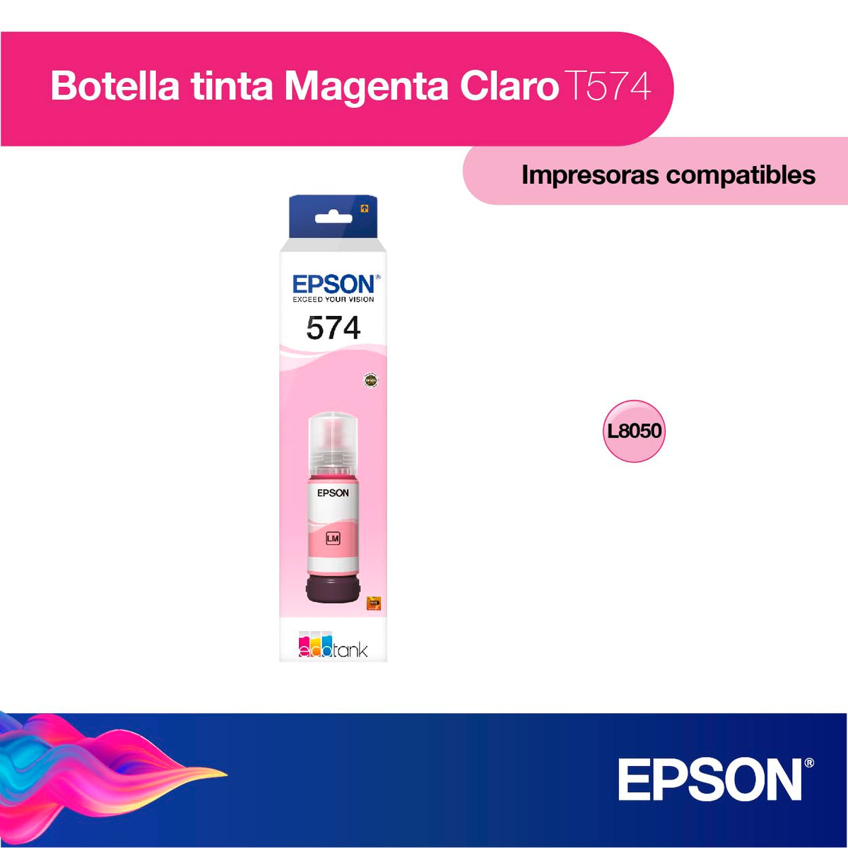 Botella de Tinta Epson Magenta Claro T574 65 ml para Impresora L8050