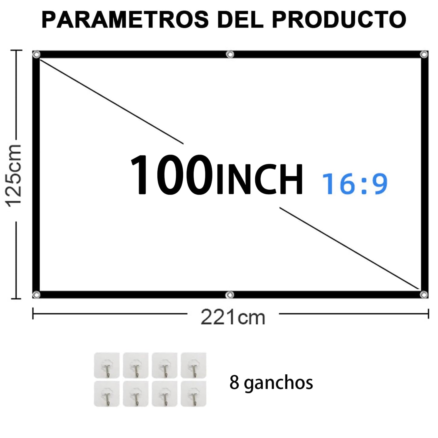 Genérico 100 Pulgadas Visualización de Proyección, Pantalla para Proyector, 16:9, Antiarrugas, HD 4K Lona para Proyector, Plegable, Portátil, para Fiesta, Cine En Casa y Camping