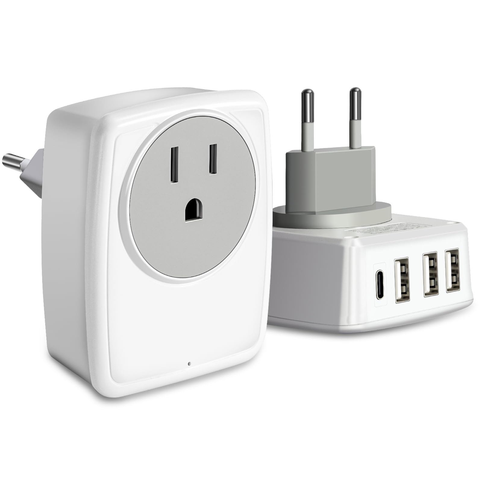 Adaptador de Enchufe Europeo de Viaje con USB C y 3 Puertos USB para España Francia Alemania Grecia Islandia