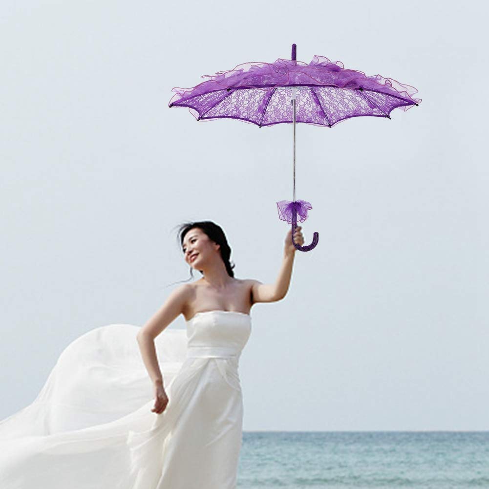 Fdit - Sombrilla de algodón de encaje para novia, para bodas, fiestas, bailes, fotografía, accesorio (morado)