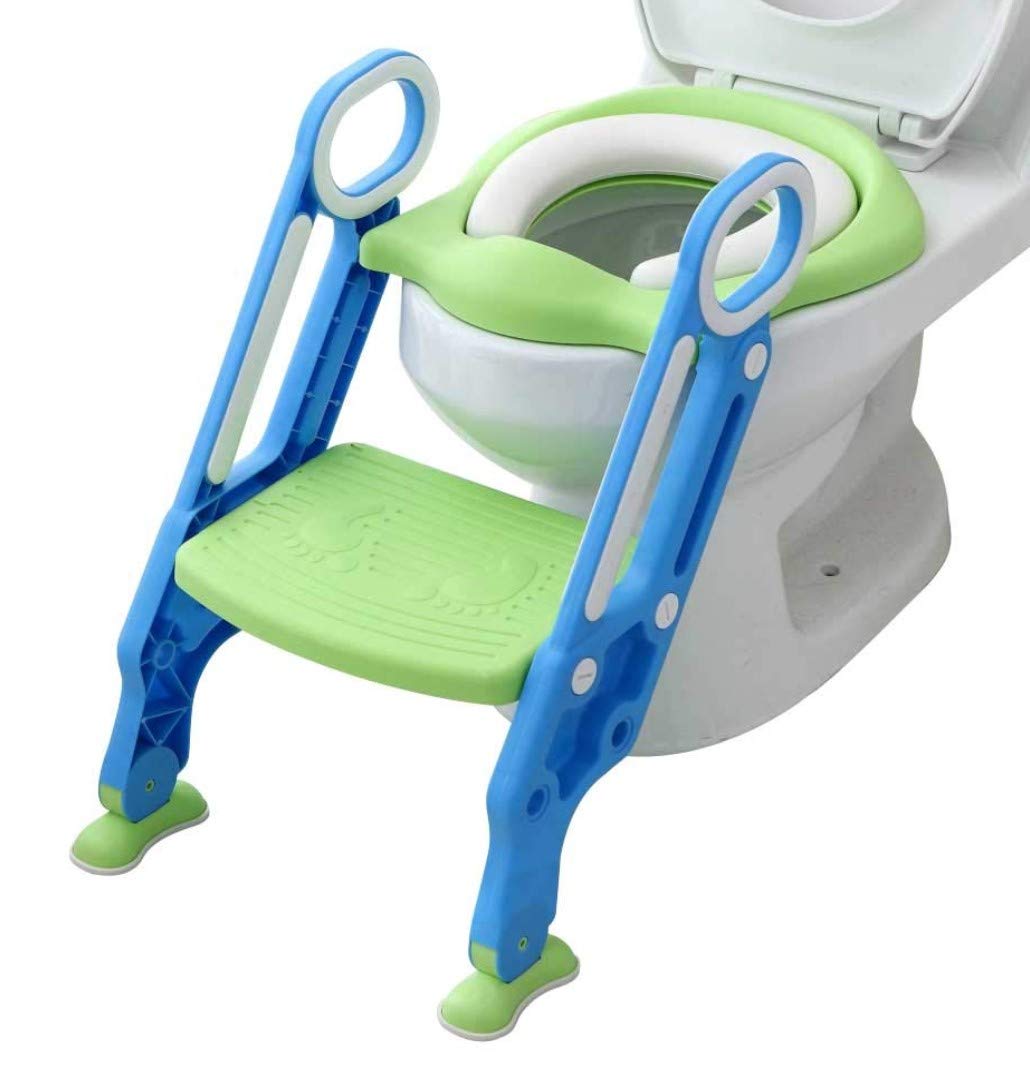 Asiento Entrenador para Inodoro PAPU BABY Verde Azul Acolchonado con Escalera