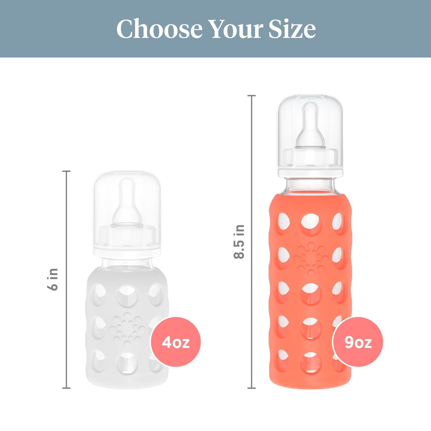 Lifefactory - Biberón de vidrio de 9 onzas con pezón etapa 2 y funda protectora de silicona Papaya (LF110019C4)