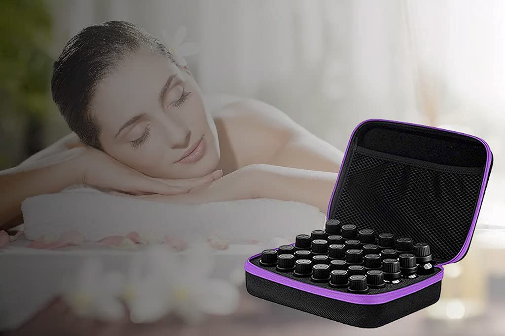 Auto-plaza - Estuche de almacenamiento de aceites esenciales para 30 botellas, se adapta a botellas de aceite de 10 ml, 15 ml, caja organizadora con abridor de botellas y calcomanías