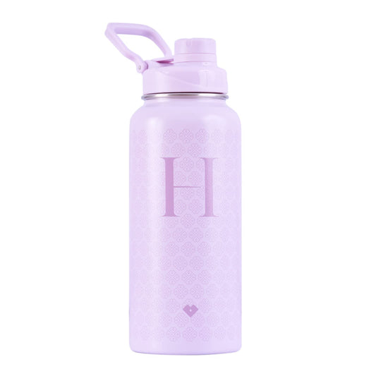 LuckyLy Termo de Acero Inoxidable con Iniciales 1 Litro, Doble Aislamiento Térmico y Tapa Hermética Antigoteo, Botella de Agua Motivacional ideal como Regalos para Mujer y Mamá – Modelo Terry, Letra H