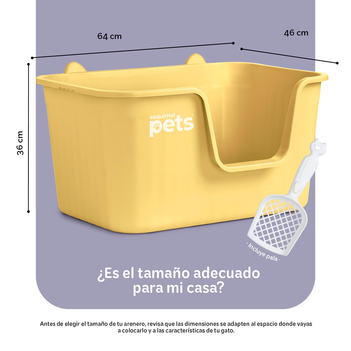 Arenero para Gato Esquimal Amarillo con Paredes Altas y Pala Grande