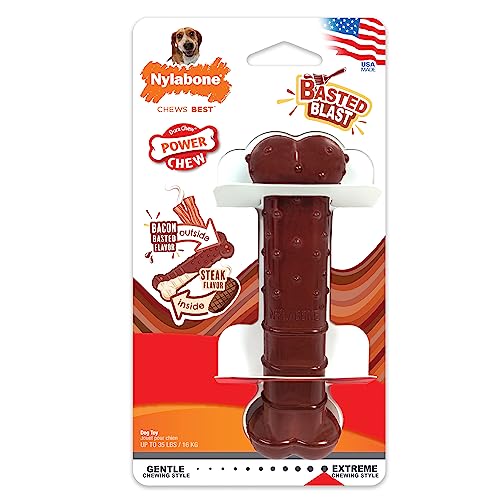 Juguete Masticar Huesos Nylabone Tocino y Sabor a Bistec Mediano para Perros Masticadores Agresivos