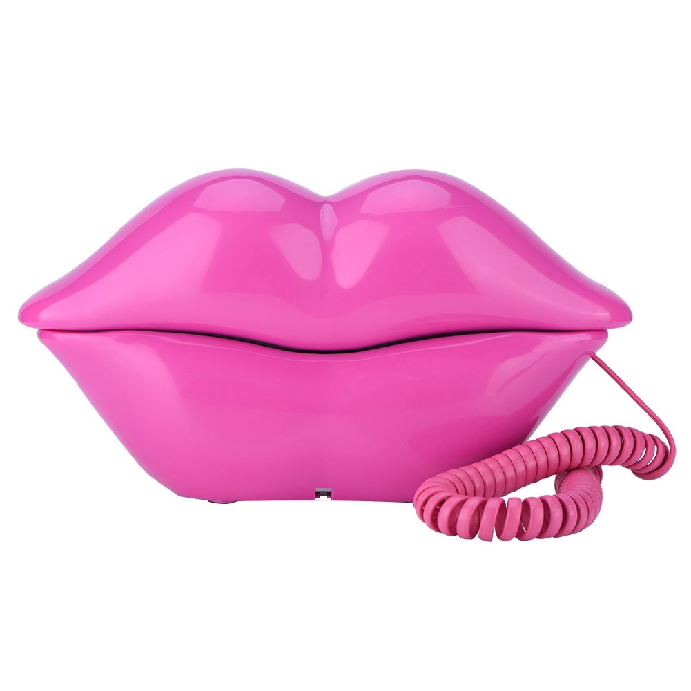 Fosa Labios Sexy teléfono Fijo por Cable, Divertido Rosa Labios Rojos Boca Caliente Beso plástico Creativo teléfono con Cable Fijo Teléfono de Escritorio para Oficina en casa