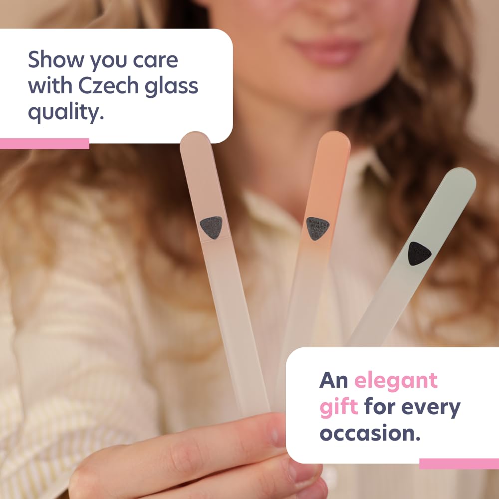 Czech Glass Nail File Set 3PCs, Muted Fall Colors Nail Filers by Bona Fide Beauty - Perfect Nude Nails Files, Beauty Gifts for Women, Crystal Nail File Set