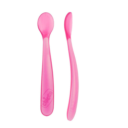 Chicco Set de 2 Cucharas de Silicón libre de BPA color Rosa 6m+ para Bebé