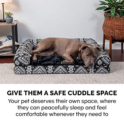 Furhaven Medium Orthopedic Dog Bed Plush & Southwest Kilim Decor Sofa-Style w/Removable Washable Cover - Black Medallion, Medium