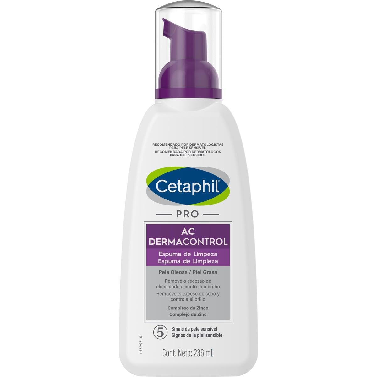 CETAPHIL PRO AC Dermacontrol 1 pz 236 ml Reduce los Niveles de Sebo Recomendada por Dermatólogos para Piel Sensible (Empaques diferentes)