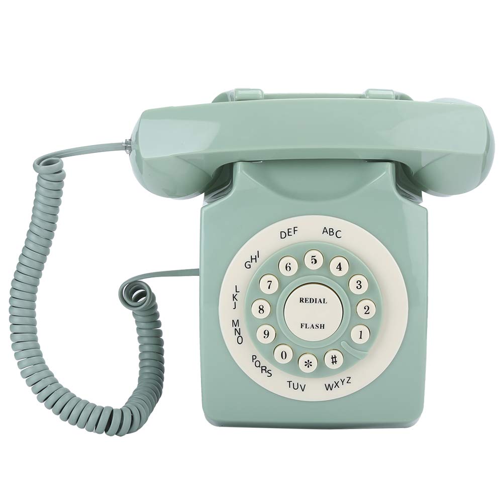 V BESTLIFE Teléfono Antiguo para decoración del hogar, teléfono Fijo con Cable clásico, teléfono Retro Europeo clásico, Llamada de Alta definición Verde, botón Transparente Grande