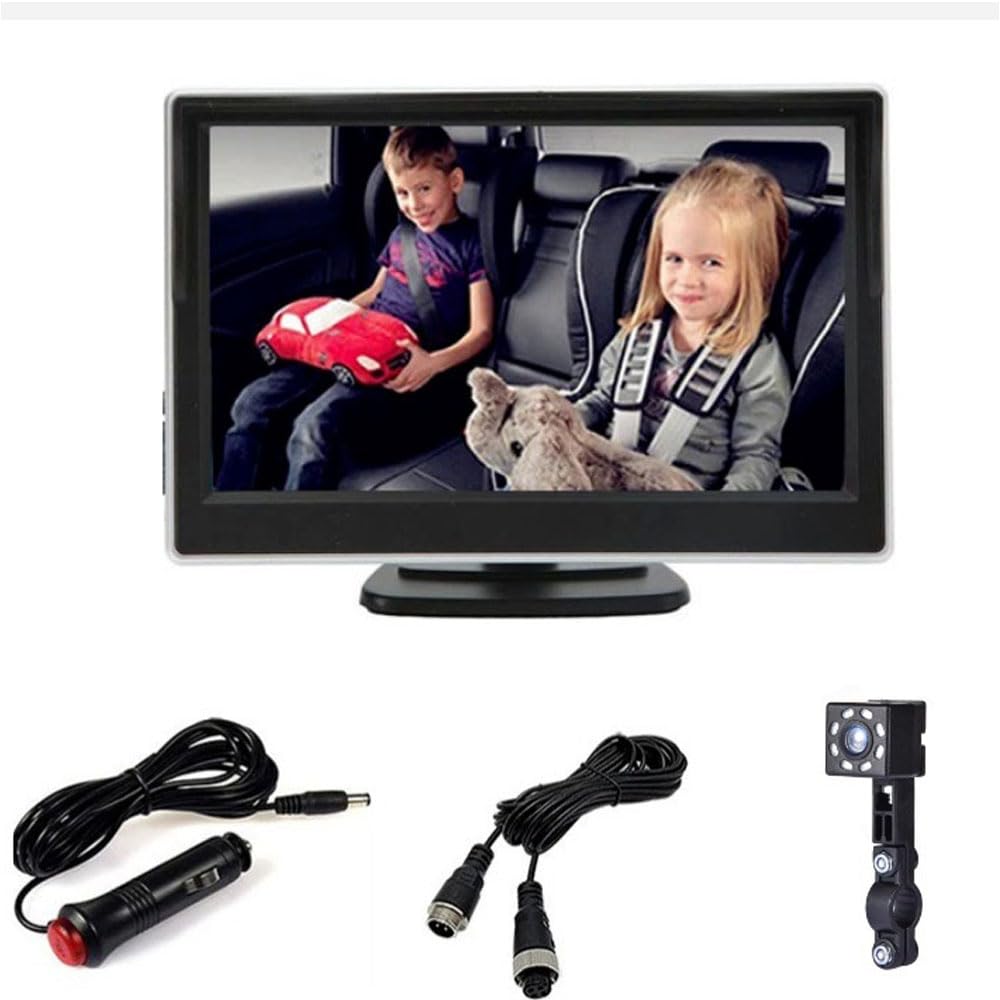 Bebé Coche Espejo, Cámara Bebé HD 1080P, Visión Nocturna, Ángulo de Visión Amplio 150°, con Giratorio 360°, Pantalla 5.3'',con Encendedor de Cigarrillos de Coche