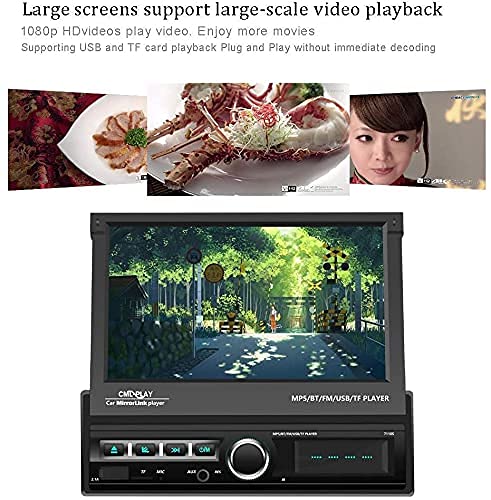 Hikity - visualización táctil de un solo din, estéreo para coche, visualización táctil de 7 pulgadas, estéreo automático con radio FM, Bluetooth, enlace de espejo, EQ, entrada USB/TF/AUX, SWC, cámara