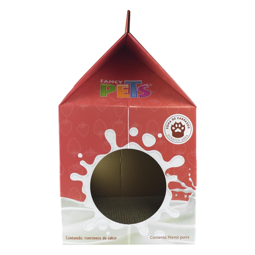Fancy Pets Milky Strawberry Cat House Divertida Casa de Cartón con Rascador para Gato