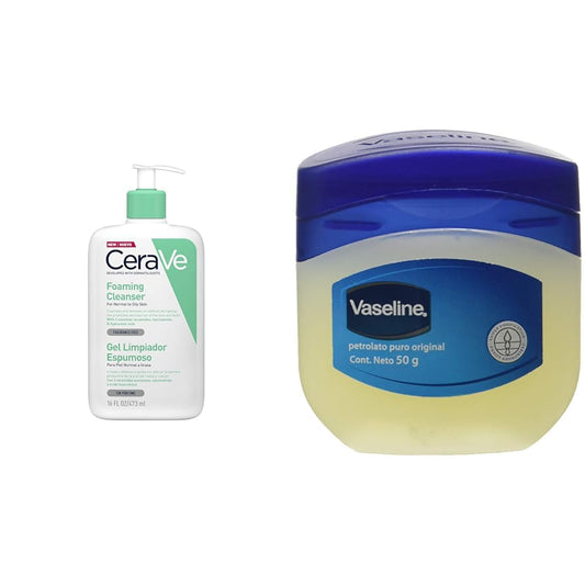 CeraVe Gel Limpiador Espumoso |473ml| Limpiador diario para piel mixta, grasa o con acné | Libre de fragancia + Vaseline Gelatina pura Petrolato Original, 42 g