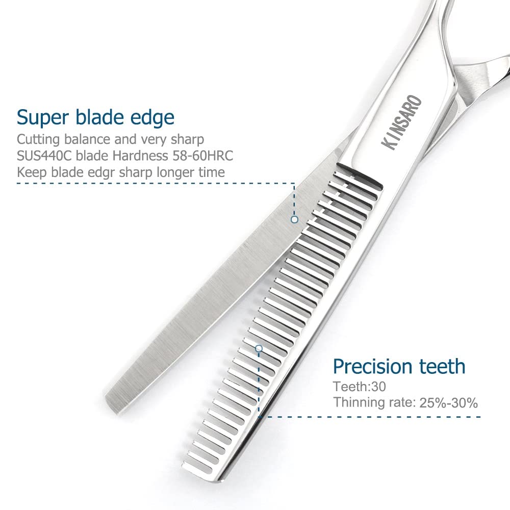 Tijeras profesionales para adelgazar el cabello de 6 pulgadas, tijeras para adelgazar el cabello afiladas, tijeras de peluquero de 30 dientes, tijeras 440C, KINSARO