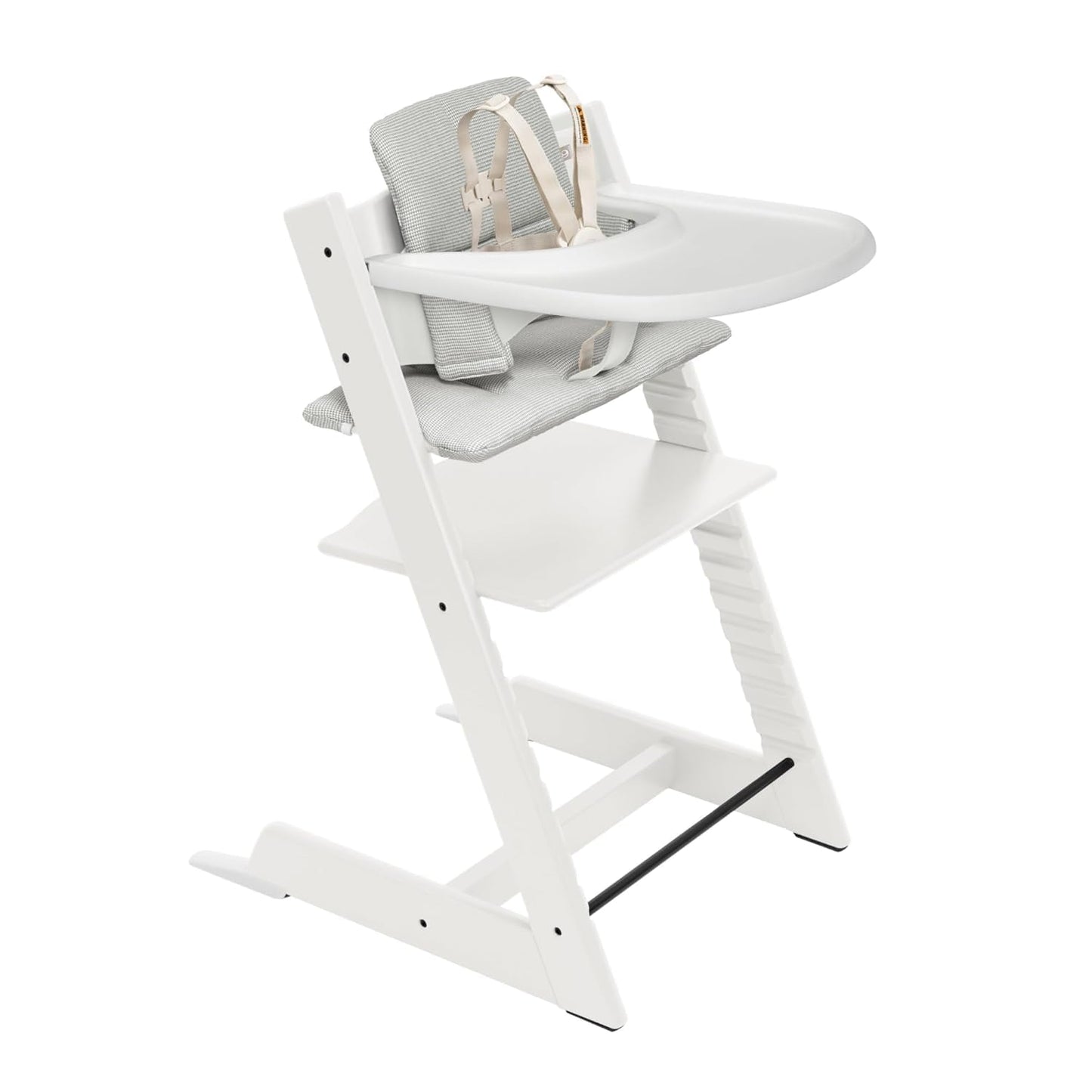 Stokke - Silla alta Tripp Trapp Cojín + Bandeja Stokke (Blanco) - Incluye Silla + Set de Bebé con Arnés Extraíble para Niños de 6 a 36 Meses (White)
