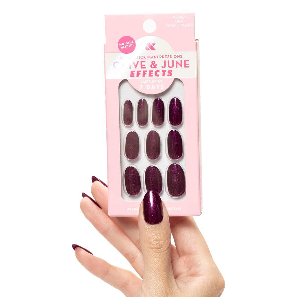 Olive & June Uñas postizas Effects Super Stick Mani | Medianas, ovaladas | No necesitan pegamento | 32 pestañas en 16 tamaños | Pestañas no tóxicas | Fáciles de poner y quitar, no dañan | Real