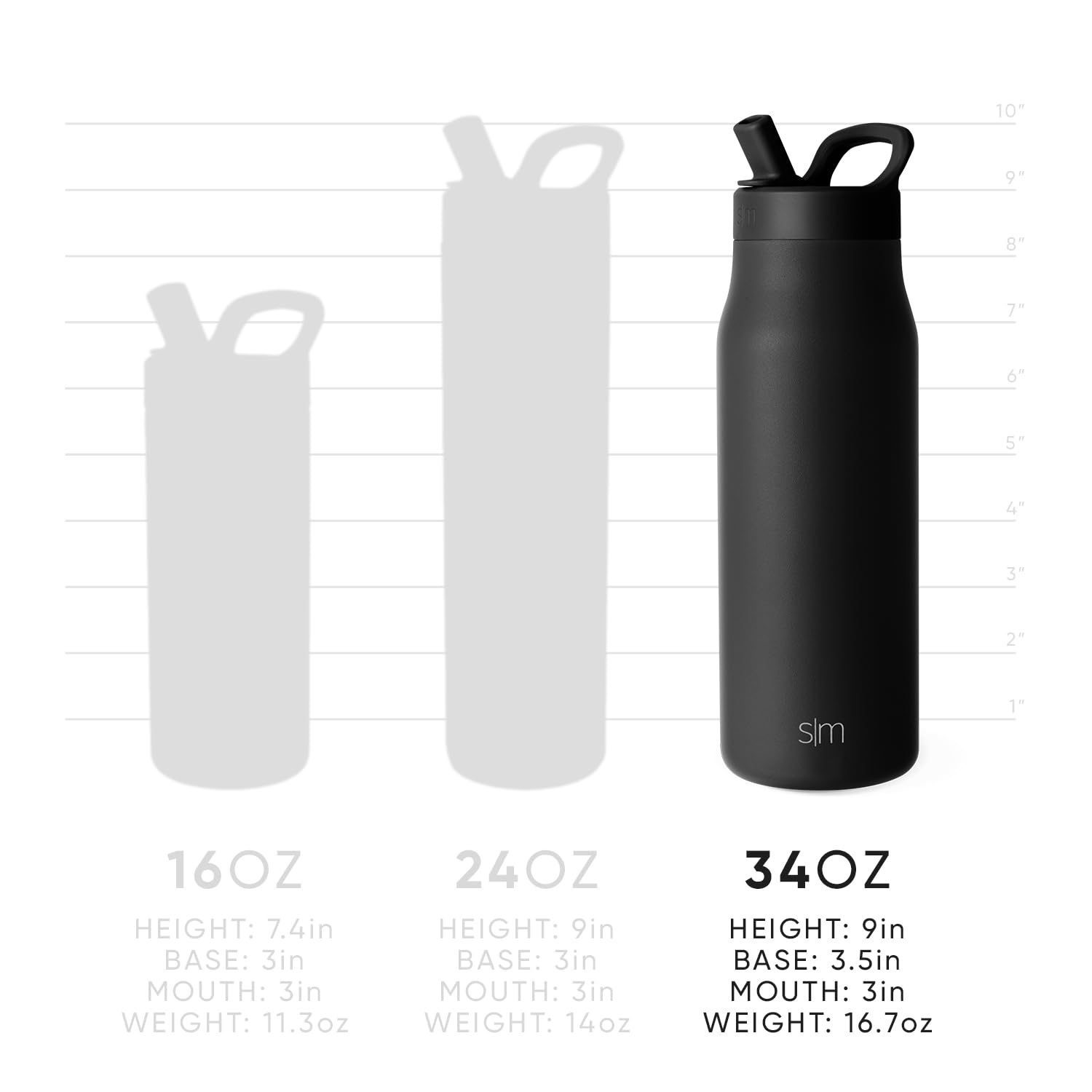 Botella de Agua Simple Modern Midnight Black Aislada de Acero Inoxidable para Viaje y Deportes