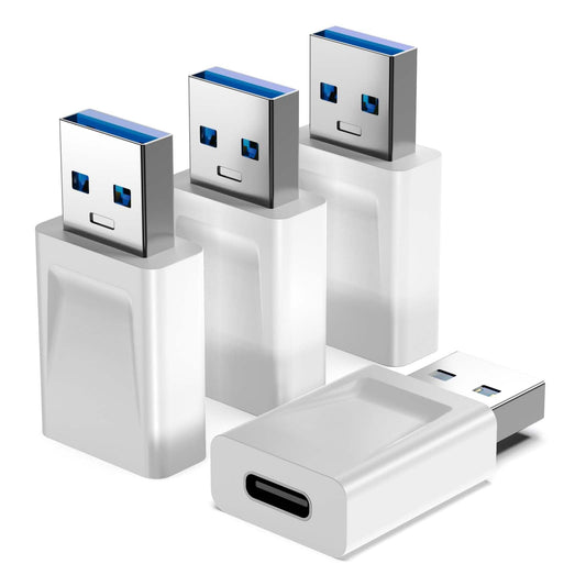 Adaptador USB-A a USB-C 3.1 con Transmisión Rápida y Enchufe de Doble Cara Compatible con iPhone 15 16 AirPods iPad Paquete de 4