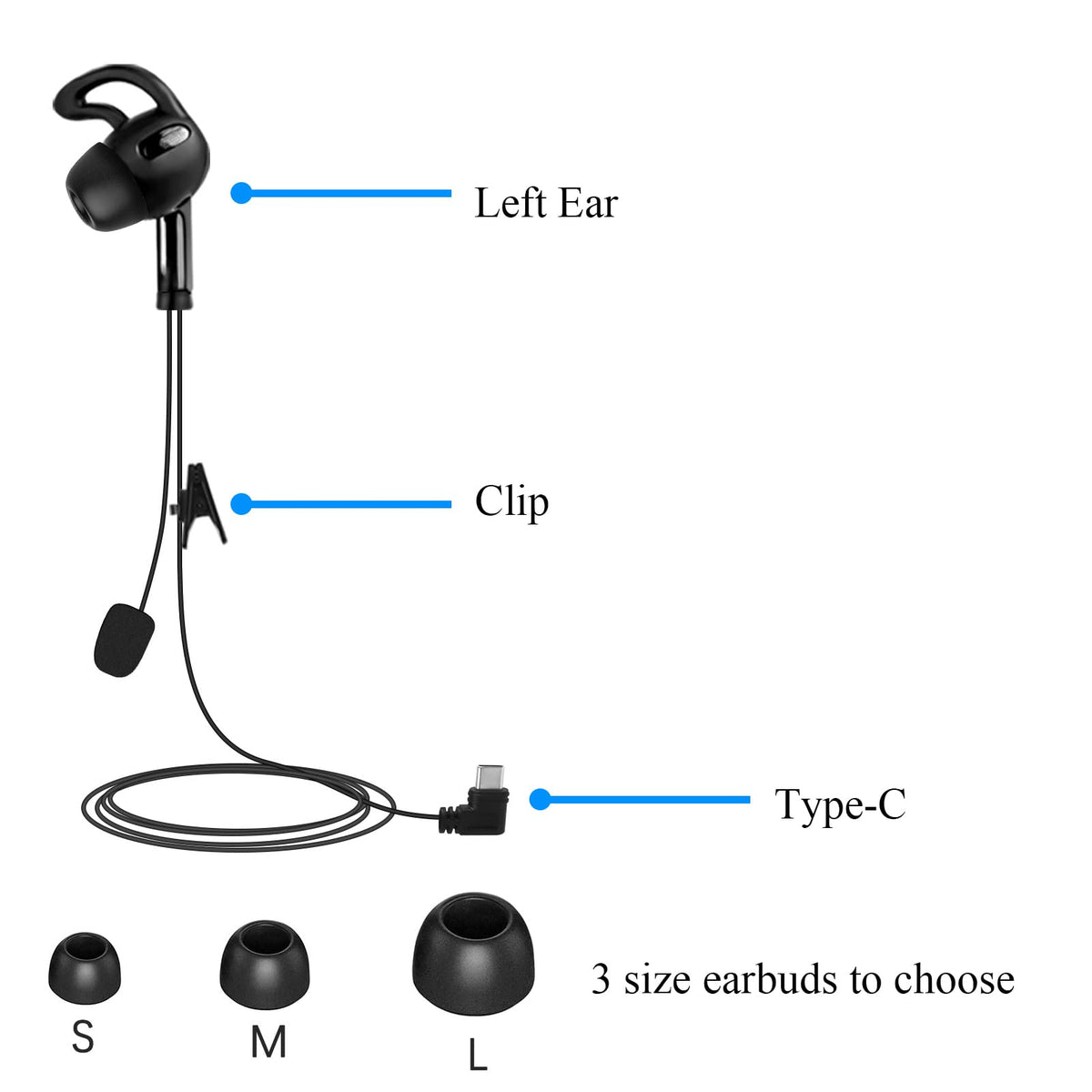 Auriculares MIMIRACLE Tipo C Oreja Izquierda para Árbitro