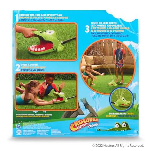 Hasbro Juego de Agua de cocodrilo para Dentista, Juego de Agua para niños, aspersor de Patio Trasero, Juegos al Aire última intervensión para diversión de Verano